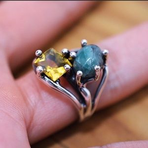 Jade and Citrine Sterling Ring Size 8